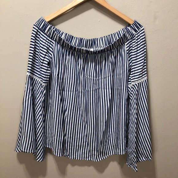 {Forever 21} Bell Sleeve OTS Striped Blouse - Picture 2 of 9
